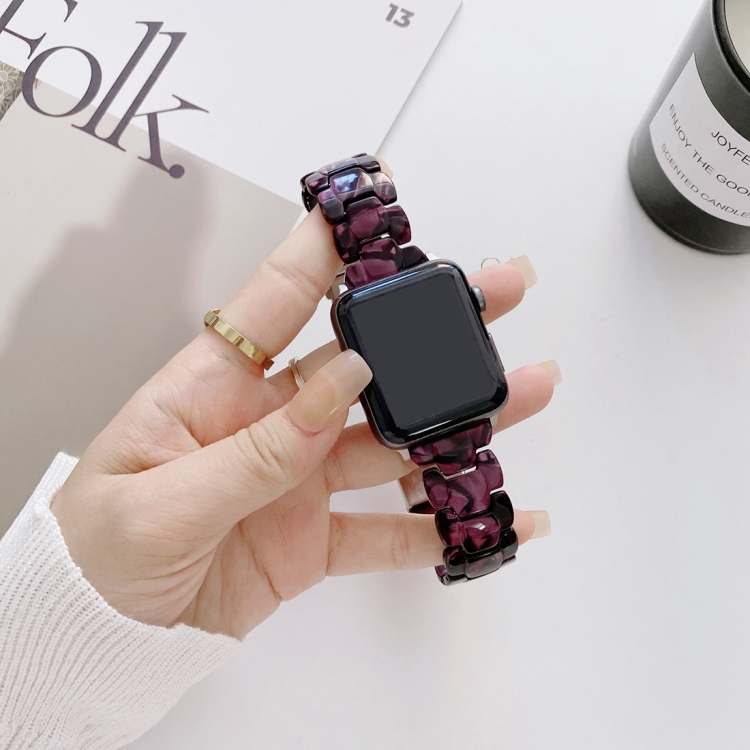 

Resin Replacement Watchband For Apple Watch Series 7 45mm / 6 & SE & 5 & 4 44mm / 3 & 2 & 1 42mm(Purple Black)