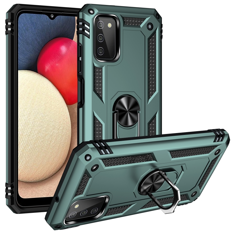 

For Samsung Galaxy A03s Shockproof TPU + PC Protective Case with 360 Degree Rotating Holder(Dark Green)