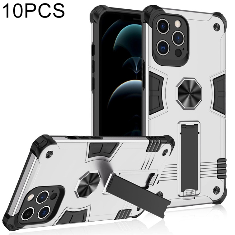 

10 PCS Shockproof TPU + PC Protective Case with Invisible Holder For iPhone 12 Pro Max(Silver)