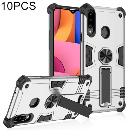 

For Samsung Galaxy A20s 10 PCS Shockproof TPU + PC Protective Case with Invisible Holder(Silver)