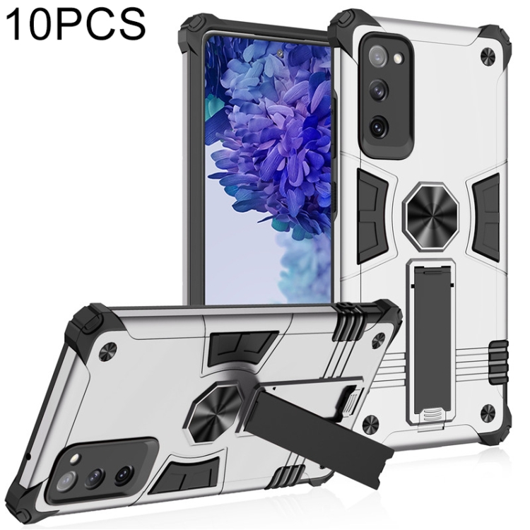 

For Samsung Galaxy S20 FE 10 PCS Shockproof TPU + PC Protective Case with Invisible Holder(Silver)