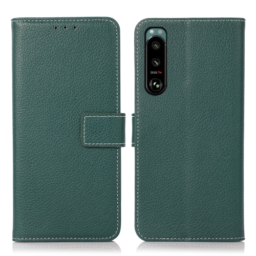 

For Sony Xperia 5 III Litchi Texture PU + TPU Horizontal Flip Leather Case with Holder & Card Slots & Wallet(Dark Green)