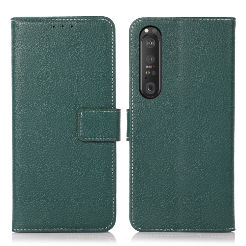 

For Sony Xperia 1 III Litchi Texture PU + TPU Horizontal Flip Leather Case with Holder & Card Slots & Wallet(Dark Green)