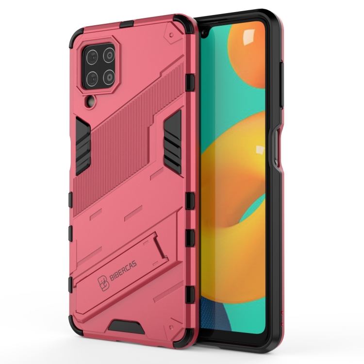 

For Samsung Galaxy M32 Punk Armor 2 in 1 PC + TPU Shockproof Case with Invisible Holder(Light Red)