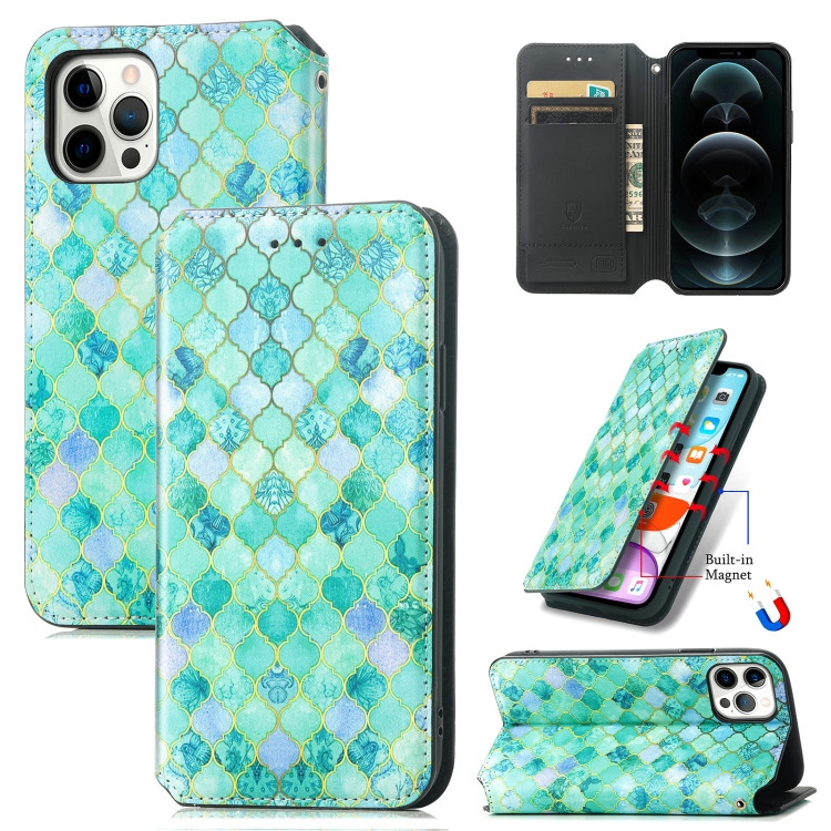 

Colored Drawing Magnetic Horizontal Flip PU Leather Case with Holder & Card Slots & Wallet For iPhone 12 / 12 Pro(Emerald Stone)