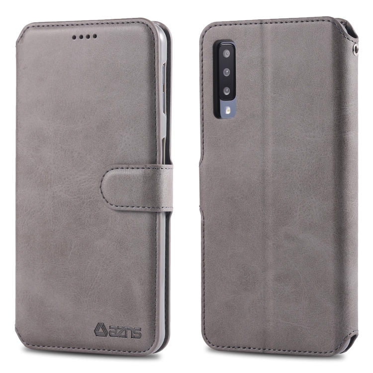 

For Galaxy A7 2018 AZNS Calf Texture Magnetic Horizontal Flip PU Leather Case with Holder & Card Slots & Photo Frame(Gray)