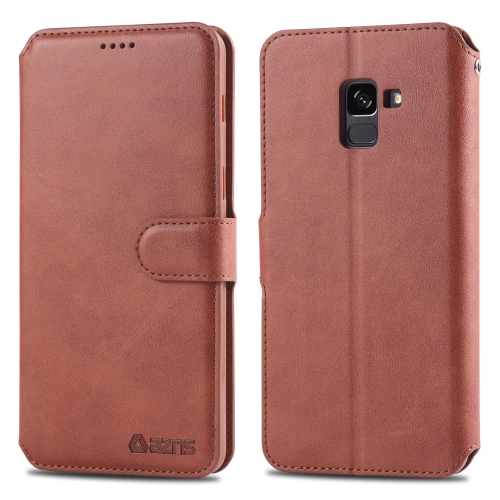 

For Galaxy A8 Plus 2018 AZNS Calf Texture Magnetic Horizontal Flip PU Leather Case with Holder & Card Slots & Photo Frame(Brown)