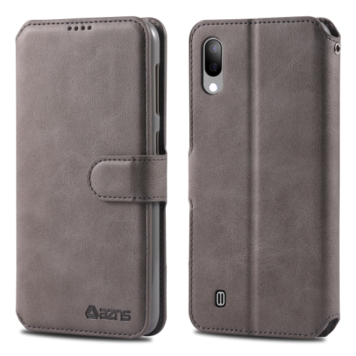 

For Galaxy A10 / M10 AZNS Calf Texture Magnetic Horizontal Flip PU Leather Case with Holder & Card Slots & Photo Frame(Gray)