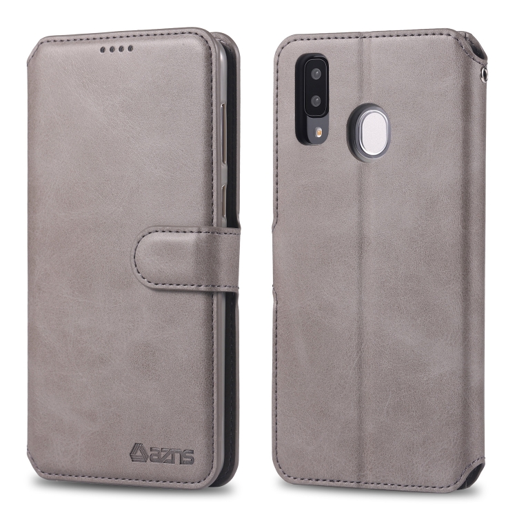 

For Galaxy A20e AZNS Calf Texture Magnetic Horizontal Flip PU Leather Case with Holder & Card Slots & Photo Frame(Gray)