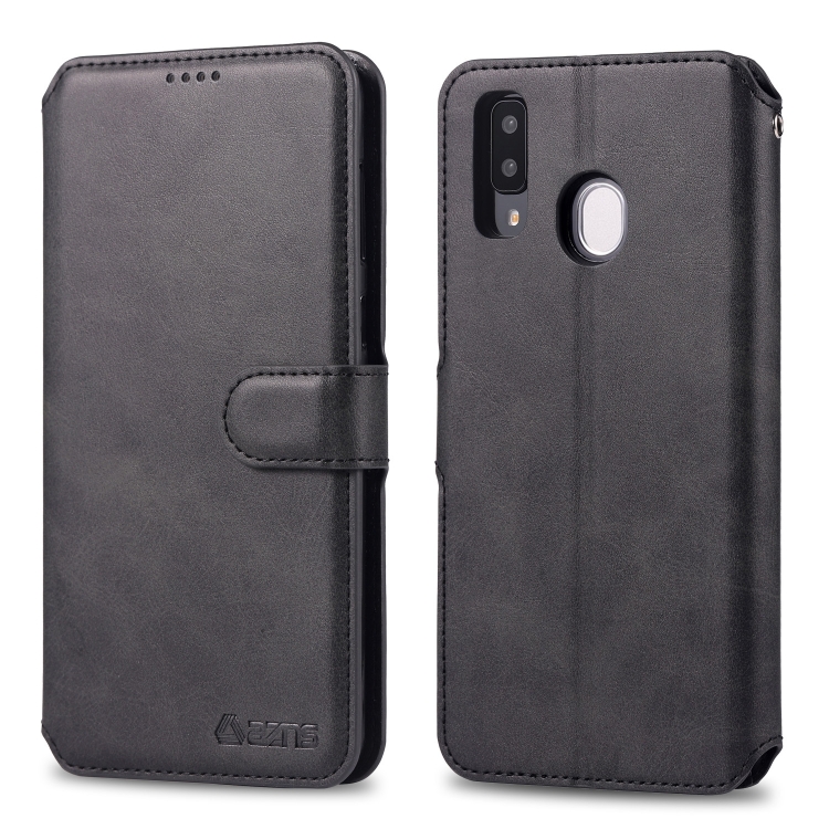 

For Galaxy A40 AZNS Calf Texture Magnetic Horizontal Flip PU Leather Case with Holder & Card Slots & Photo Frame(Black)