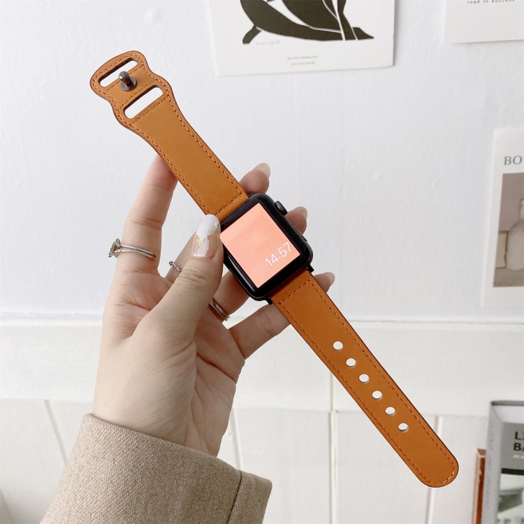 

8-shape Buckle Retro Leather Replacement Strap Watchband For Apple Watch Series 6 & SE & 5 & 4 40mm / 3 & 2 & 1 38mm(Yellow)