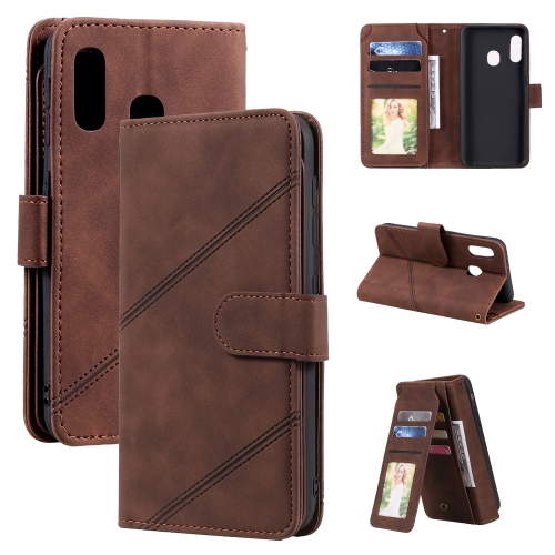 

For Samsung Galaxy A40 Skin Feel Business Horizontal Flip PU Leather Case with Holder & Multi-Card Slots & Wallet & Lanyard & Photo Frame(Brown)