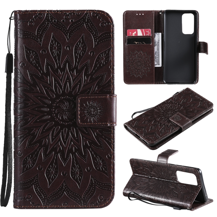 

For OnePlus 9 Pro Sun Embossing Pattern Horizontal Flip Leather Case with Card Slot & Holder & Wallet & Lanyard(Brown)