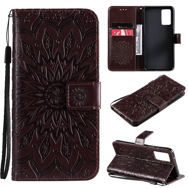 

For vivo V21 Sun Embossing Pattern Horizontal Flip Leather Case with Card Slot & Holder & Wallet & Lanyard(Brown)