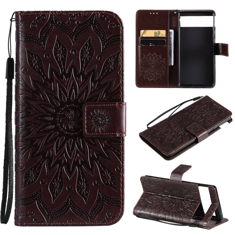 

For Google Pixel 6 Pro Sun Embossing Pattern Horizontal Flip Leather Case with Card Slot & Holder & Wallet & Lanyard(Brown)