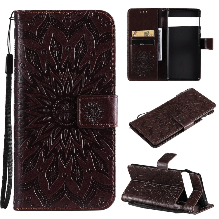 

For Google Pixel 6 Sun Embossing Pattern Horizontal Flip Leather Case with Card Slot & Holder & Wallet & Lanyard(Brown)