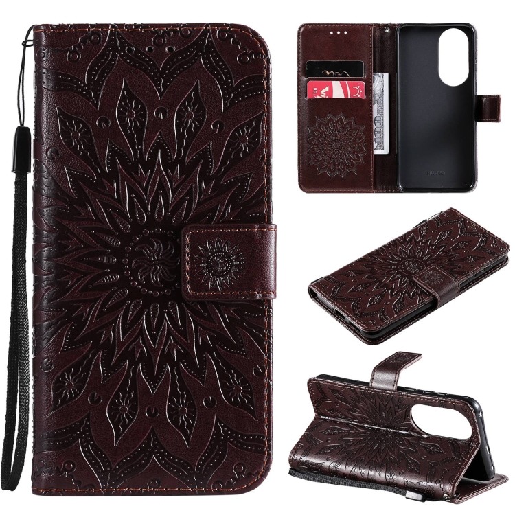 

For Huawei P50 Sun Embossing Pattern Horizontal Flip Leather Case with Card Slot & Holder & Wallet & Lanyard(Brown)