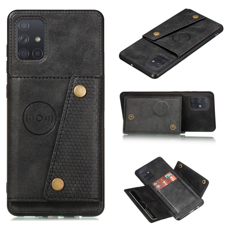 

For Samsung Galaxy A22 5G Double Buckle PU + TPU Shockproof Magnetic Protective Case with Card Slot & Holder(Black)