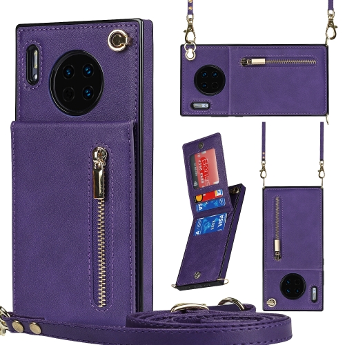 

For Huawei Mate 30 Pro Cross-body Zipper Square TPU+PU Back Cover Case with Holder & Card Slots & Wallet & Strap(Purple)