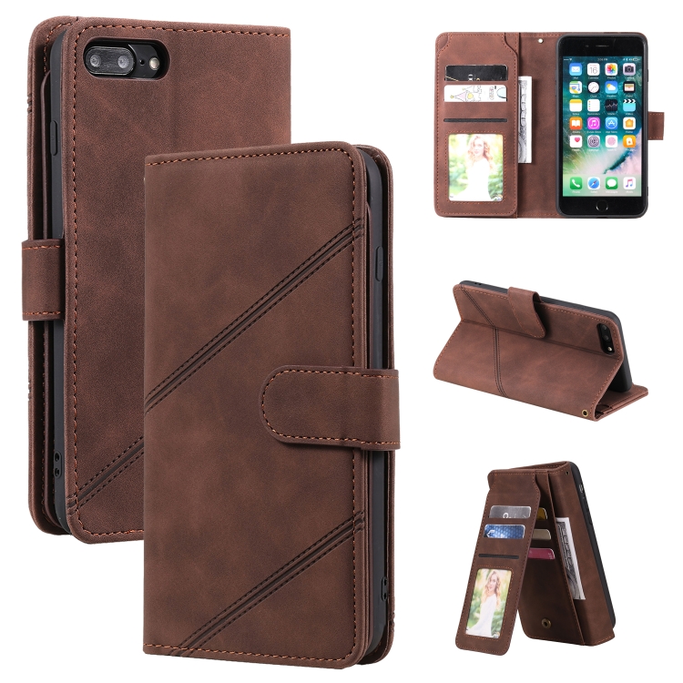 

Skin Feel Business Horizontal Flip PU Leather Case with Holder & Multi-Card Slots & Wallet & Lanyard & Photo Frame For iPhone 8 Plus / 7 Plus(Brown)