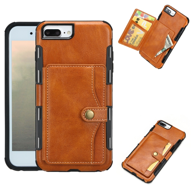 

For iPhone 6 Plus / 7 Plus / 8 Plus Retro Style Protective Case with Card Slot & Wallet(Orange)
