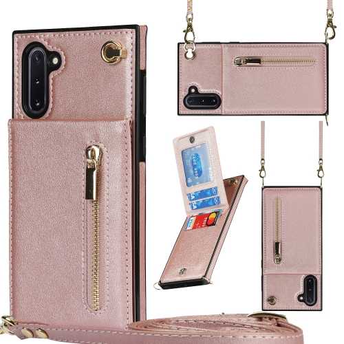

For Samsung Galaxy Note10 Cross-body Zipper Square TPU+PU Back Cover Case with Holder & Card Slots & Wallet & Strap(Rose Gold)