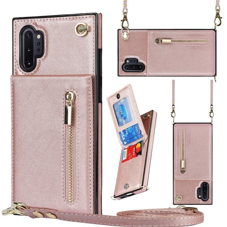 

For Samsung Galaxy Note10+ Cross-body Zipper Square TPU+PU Back Cover Case with Holder & Card Slots & Wallet & Strap(Rose Gold)