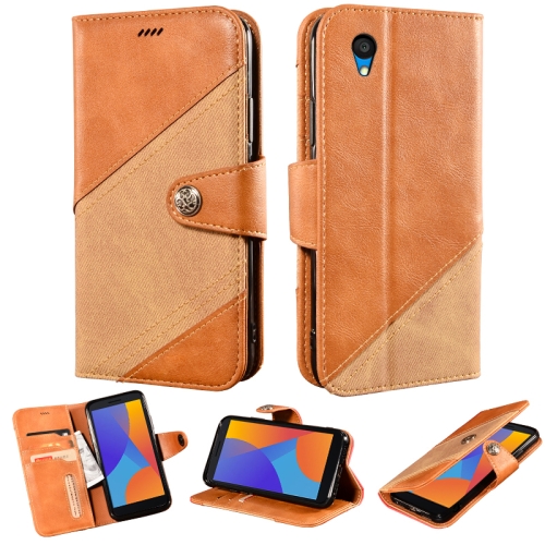 

For Alcatel 1 2021 Contrast Color Splicing Retro Texture Horizontal Flip PU Leather Case with Card Slots & Holder & Wallet(Brown)