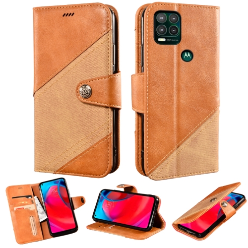 

For Motorola Moto G Stylus 5G Contrast Color Splicing Retro Texture Horizontal Flip PU Leather Case with Card Slots & Holder & Wallet(Brown)