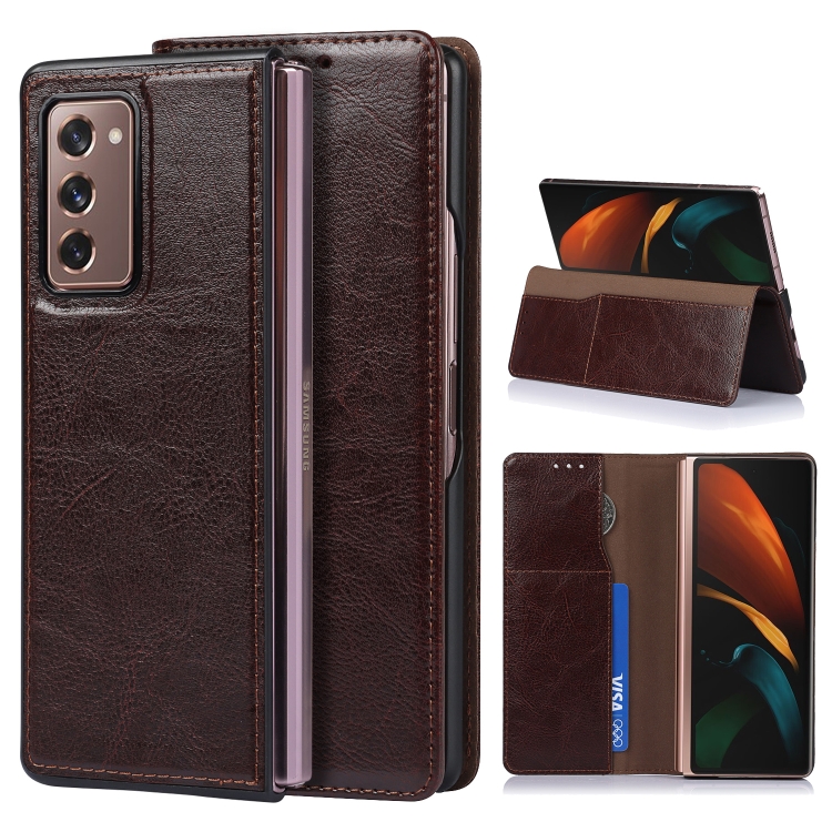 

For Samsung Galaxy Z Fold2 5G 2 In 1 Crazy Horse Texture Split Horizontal Flip Leather Case with Holder & Card Slot(Dark Brown)