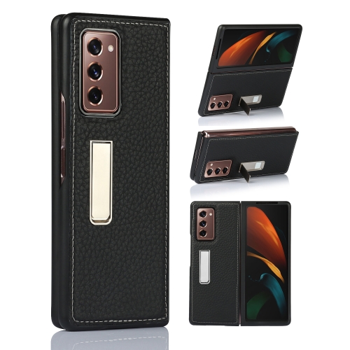 

For Samsung Galaxy Z Fold2 5G Lychee Texture Leather Protective Case with Holder(Black)