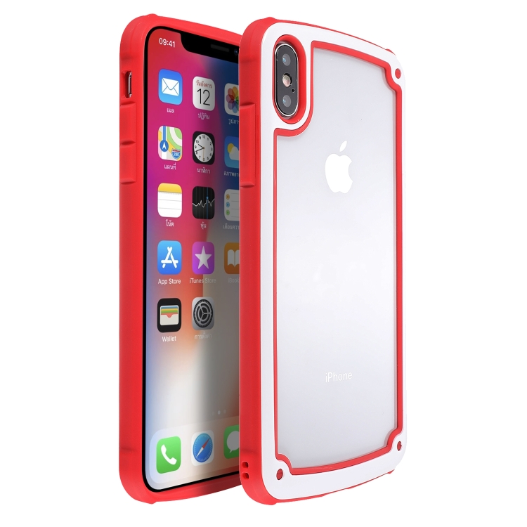 

For iPhone XS Max Candy-Colored TPU Transparent Shockproof Case(Red)