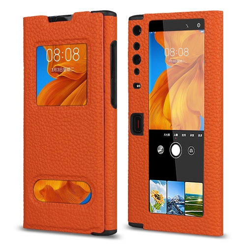 

For Huawei Mate Xs Lychee Texture Smart View Window Horizontal Flip Leather Case with Holder & Sleep / Wake-up Function(Orange)