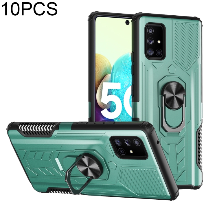 

For Samsung Galaxy A71 5G 10 PCS Shield Armor PC+TPU Protective Case with 360 Degree Rotation Ring Holder(Cyan)