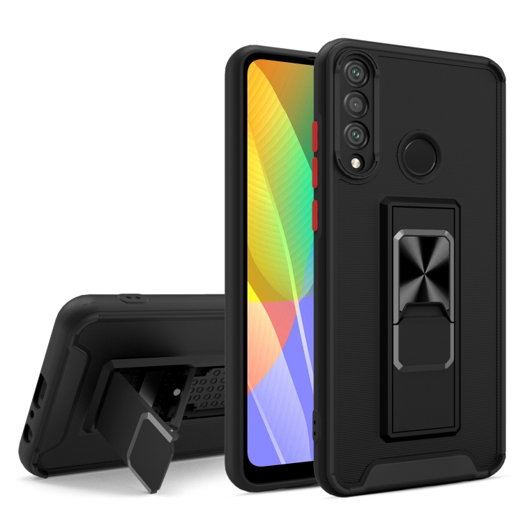 

For Huawei Y6p Dual-color Skin Feel TPU + PC Magnetic Shockproof Case with Invisible Holder(Black)