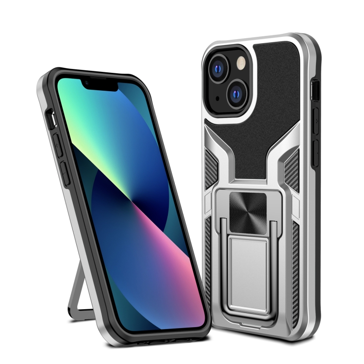 

Armor 2 in 1 PC + TPU Magnetic Shockproof Case with Foldable Holder For iPhone 13 mini(Silver)