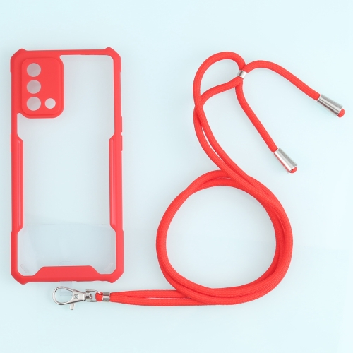 

For OPPO A74 4G/F19 Acrylic + Color TPU Shockproof Case with Neck Lanyard(Red)