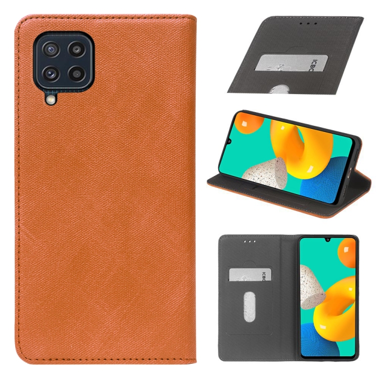 

For Samsung Galaxy M32 Cloth Texture Retro Horizontal Flip PU Leather Shockproof Case with Holder & Card Slot(Brown)