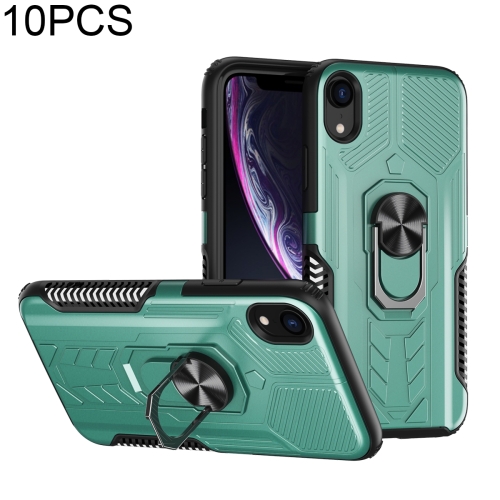 

10 PCS Shield Armor PC+TPU Protective Case with 360 Degree Rotation Ring Holder For iPhone XR(Cyan)