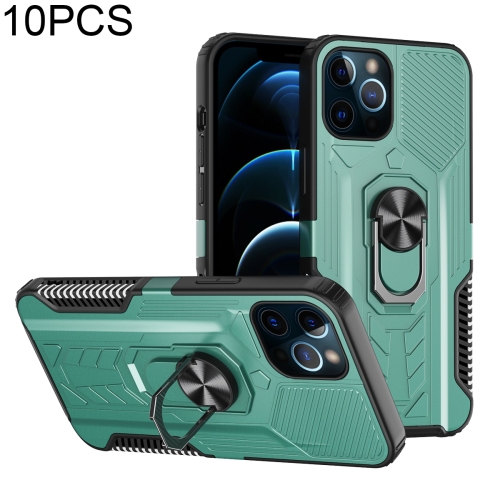 

10 PCS Shield Armor PC+TPU Protective Case with 360 Degree Rotation Ring Holder For iPhone 11 Pro Max(Cyan)