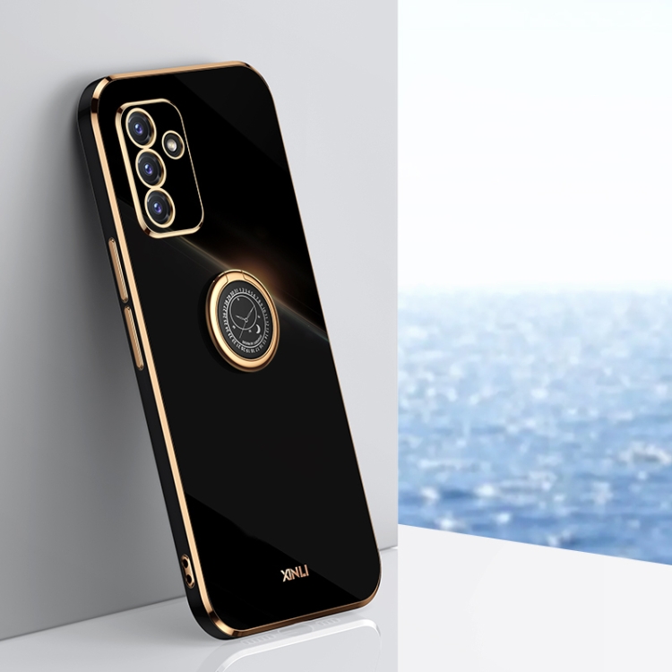 

For Samsung Galaxy A82 5G XINLI Straight 6D Plating Gold Edge TPU Shockproof Case with Ring Holder(Black)