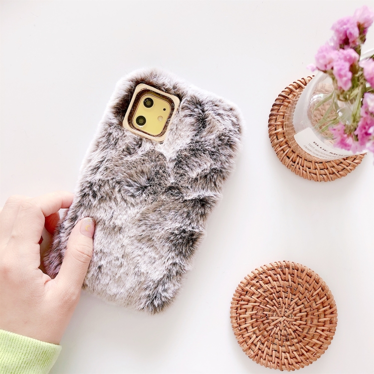 

For iPhone 11 Solid Color Plush Phone Protect Case(Coffee)