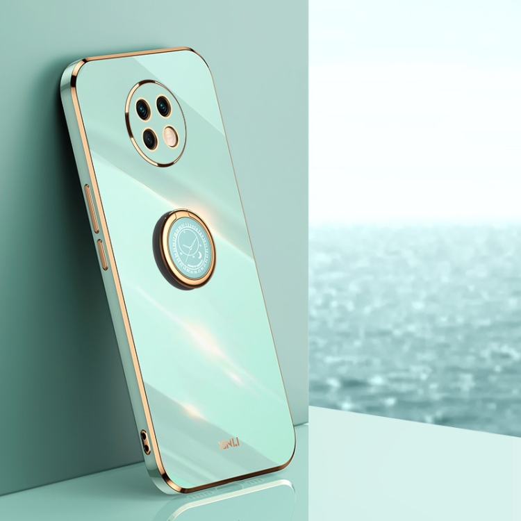 

For Xiaomi Redmi Note 9 5G XINLI Straight 6D Plating Gold Edge TPU Shockproof Case with Ring Holder(Mint Green)