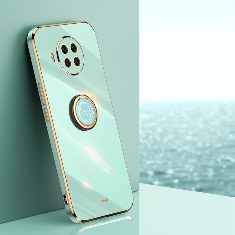 

For Xiaomi Mi 10T Lite 5G XINLI Straight 6D Plating Gold Edge TPU Shockproof Case with Ring Holder(Mint Green)