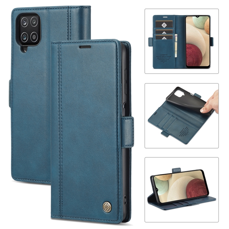 

For Samsung Galaxy A12 LC.IMEEKE Magnetic Buckle PU + TPU Horizontal Flip Leather Case with Holder & Card Slots & Wallet(Blue)
