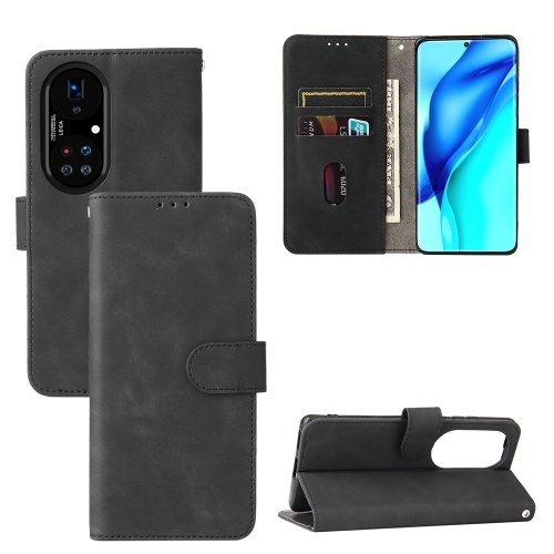 

For Huawei P50 Solid Color Skin Feel Magnetic Buckle Horizontal Flip Calf Texture PU Leather Case with Holder & Card Slots & Wallet(Black)