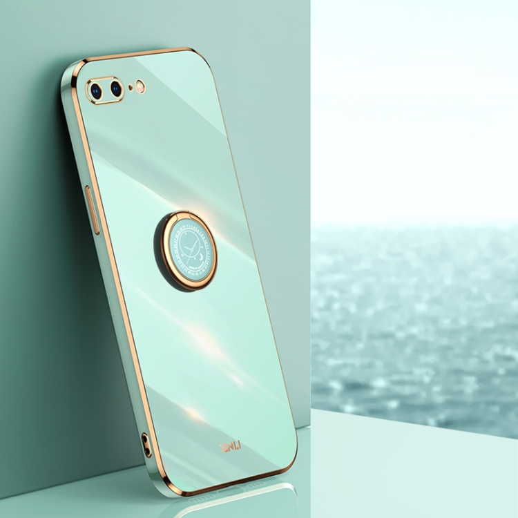 

XINLI Straight 6D Plating Gold Edge TPU Shockproof Case with Ring Holder For iPhone 8 Plus / 7 Plus(Mint Green)