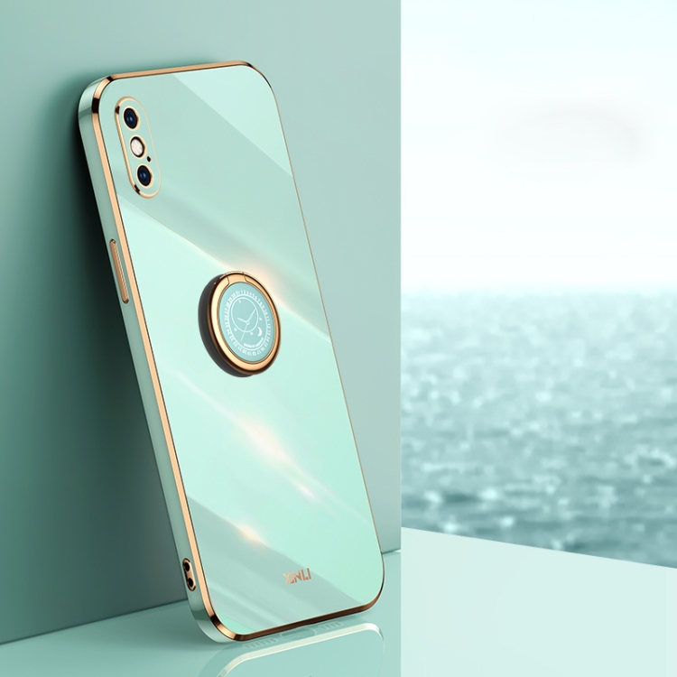 

XINLI Straight 6D Plating Gold Edge TPU Shockproof Case with Ring Holder For iPhone X(Mint Green)