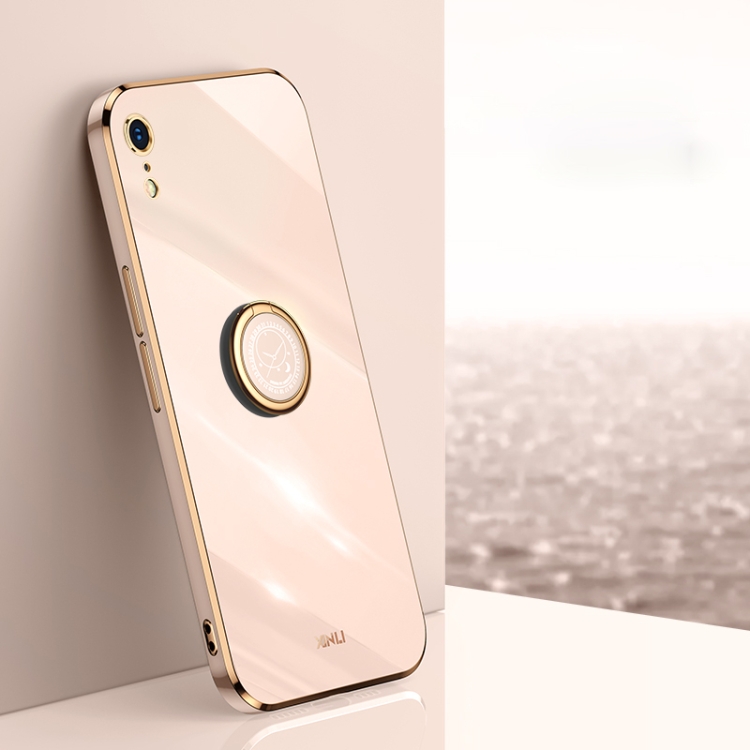 

XINLI Straight 6D Plating Gold Edge TPU Shockproof Case with Ring Holder For iPhone XR(Pink)