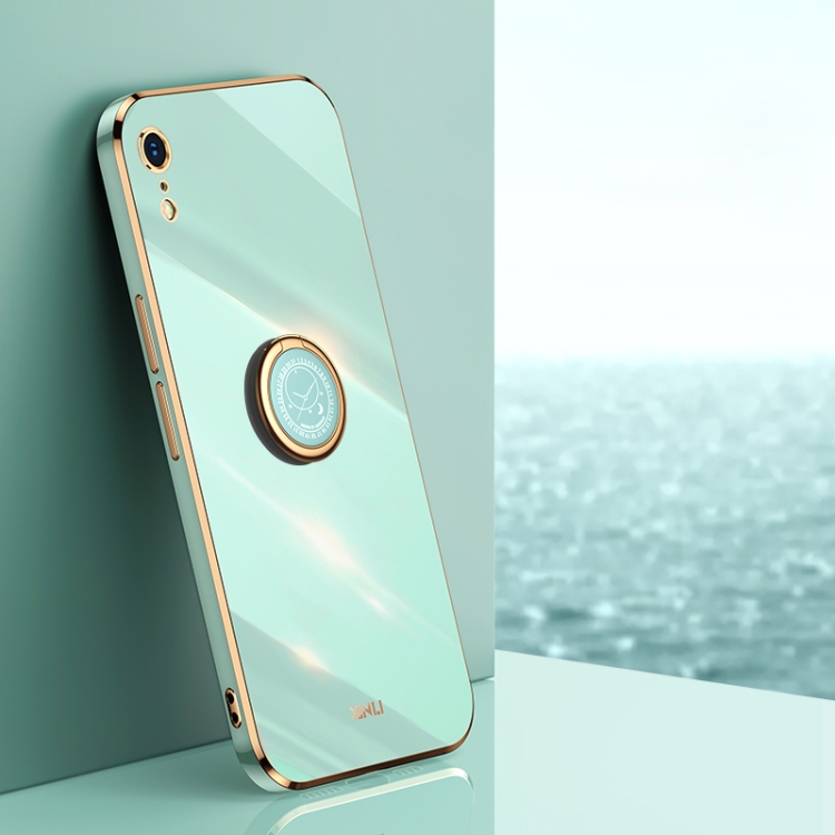 

XINLI Straight 6D Plating Gold Edge TPU Shockproof Case with Ring Holder For iPhone XR(Mint Green)